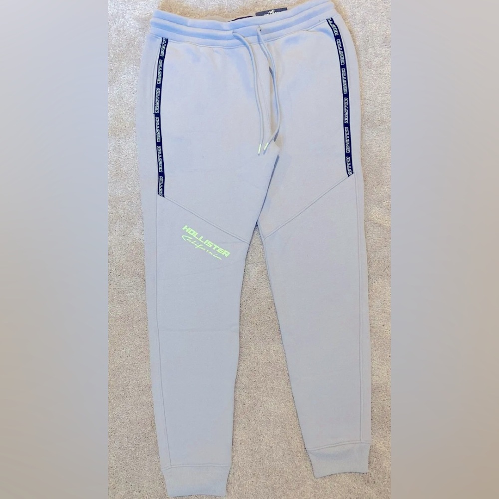 Hollister Men’s Joggers - Gray and Neon Green - Size Large